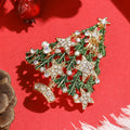 Crystal Star Openwork Christmas Tree Brooch in Green and Gold view 2