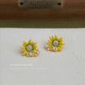 Yellow Enamel Sunflower Stud Earrings Gold Star Crystals view 4