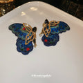 Blue Embroidered Butterfly Statement Stud Earrings view 4