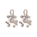 Gold Tone Bow Earrings With White Pearl And Crystal Clusters view 5