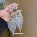 Silver Tone Crystal Teardrop Fringe Statement Earrings view 4