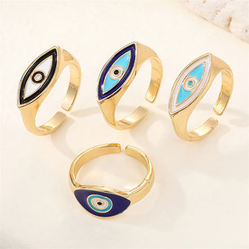 Gold Tone Marquise Enamel Evil Eye Adjustable Rings in Four Designs