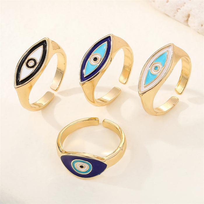Gold Tone Marquise Enamel Evil Eye Adjustable Rings in Four Designs