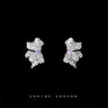 Silver Liquid Flower Stud Earrings Purple Center Crystal view 4