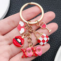 Red Xoxo Lips Heart and Wine Glass Metal Keychain Set view 3