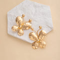 Hammered Gold Tone Butterfly Oversized Statement Stud Earrings view 4