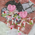 Pink Heart and Multicolor Beaded Tassel Clip Earrings view 2