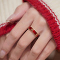 Gold Tone Red Enamel CZ Yuanbao Motif Open Band Ring view 3