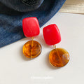 Color Block Resin Drop Earrings in Green Red Amber and White view 4