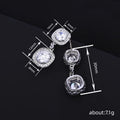 Silver-Tone Double Cushion Drop Earrings with Clear Stone Details view 4