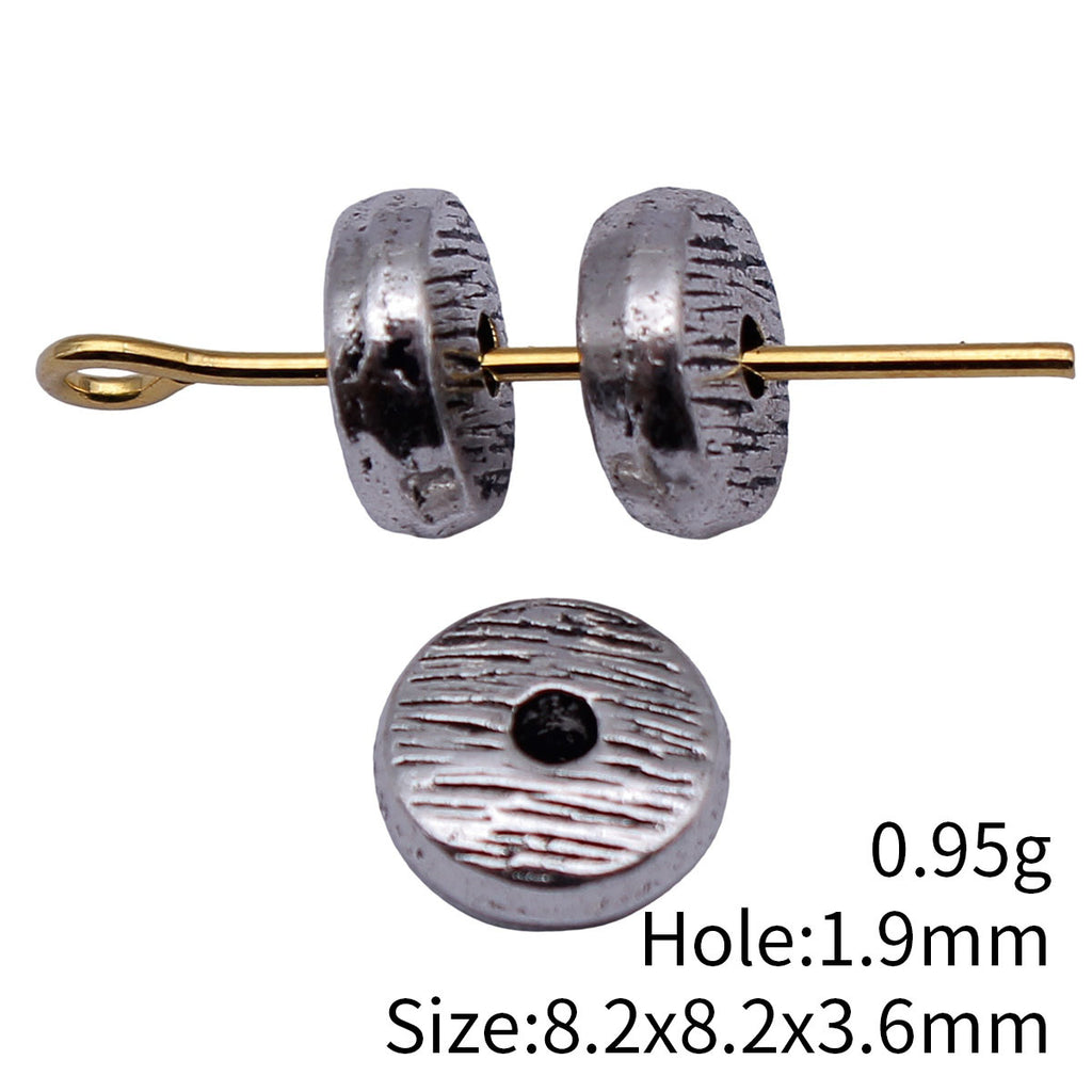 8.2x8.2x3.6mm 0.95g Multicolor Zinc Alloy Scratch Wood Grain Flat Round Loose Metal Beads for Jewelry Making