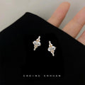 Gold Clear Marquise Crystal Stud Earrings Dual Cluster view 1