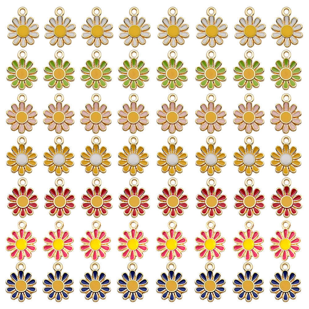 Enamel Zinc Alloy Sunflower Daisy Flower Charm Pendant for Bracelets Necklaces Keychains