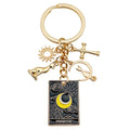Black Celestial Tarot Cat and Moon Charm Keychain Pair with Gold Tone Hardware view 5