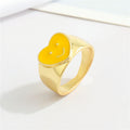 Gold Tone Enamel Signet Rings in Nine Floral Heart and Flame Designs view 3