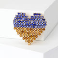 Blue and Yellow Crystal Pixel Heart Brooch for Jackets Scarves and Lapels view 2