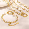 Gold Irregular Heart Link Necklace Bracelet Pearl Beads view 2