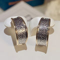 Two Tone Gold Rim Silver Textured Semi Hoop Stud Earrings view 5