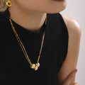 Two-Tone Brushed Barrel Pendant Seed Bead Layer Necklace view 1