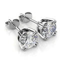 Silver Tone Six Prong Round Clear Stone Solitaire Stud Earrings view 1
