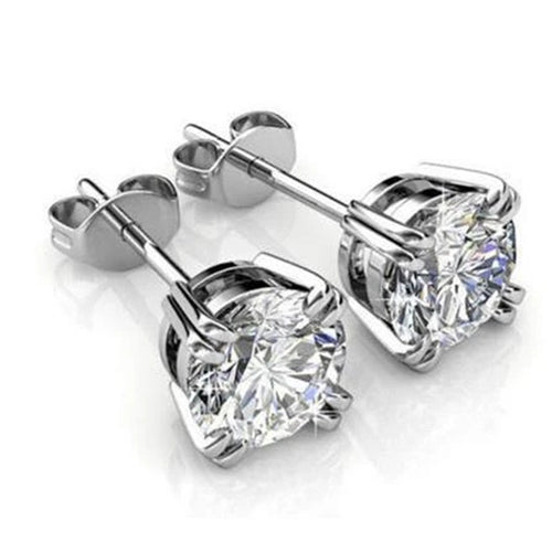 Silver Tone six prong solitaire studs shown in angled detail view