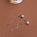 White Pearl Silver Snake Chain Tassel Drop Earrings view 3