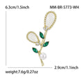 White Petal Stem Brooch with Green Crystal Leaves and Pearl view 6