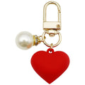 Red Resin Heart Pearl-Look Metal Clasp Dangle Keychain Charm view 5