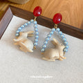 Red And White Rabbit Drop Earrings With Blue Pearl Frames view 4