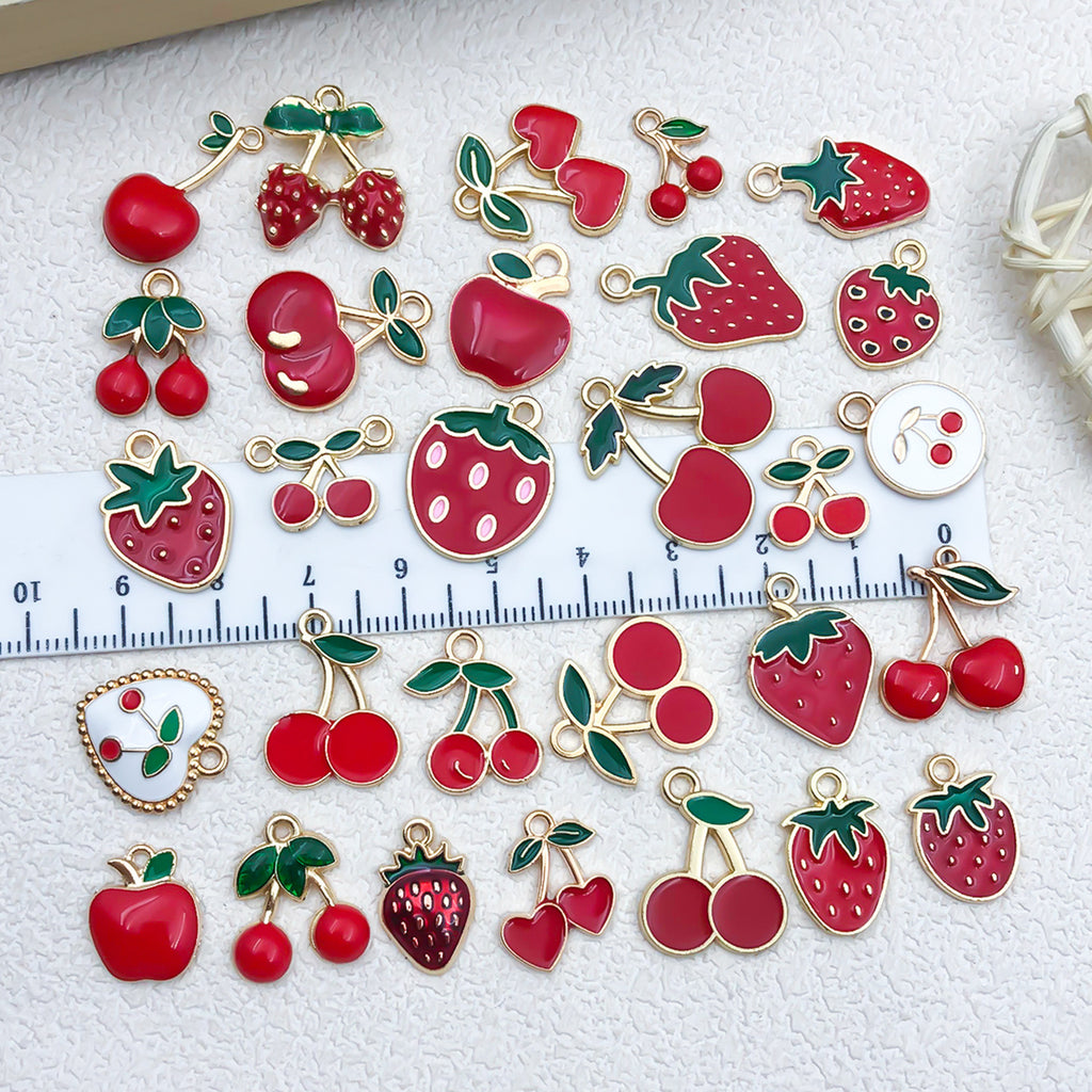 Enamel Zinc Alloy Cherry Strawberry Apple Fruit Charm Pendant for DIY Bracelet Earrings
