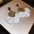 White Shell Floral and Pearl Drop Earrings Fashion Jewelry view 6