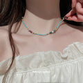 Turquoise Seed Bead And Earth Tone Crystal Drop Necklaces view 4