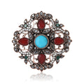 Vintage Round Brooch with Red and Turquoise Crystal Accents view 1
