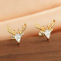 Crystal Reindeer Head Stud Earrings in Gold or Silver Tone view 5
