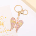 Rhinestone Angel Wings Cross Metal Keychain Gold Clip view 2