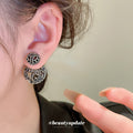 Gunmetal Filigree Double Circle Drop Stud Earrings view 3