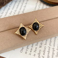 Gold Starburst Oval Stone Stud Earrings Statement Jewelry view 7