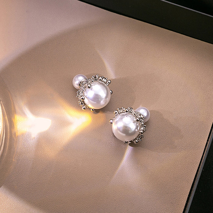 Silver Filigree Pearl Look Two Way Round Stud Earrings