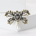 Pearl and Crystal Ribbon Bow Brooch with Teardrop Dangle view 2