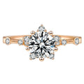 Gold Tone Starburst Crystal Solitaire Ring with Polished Finish view 4