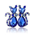 Pair of Crystal Cat Brooches in Emerald Green and Sapphire Blue view 5