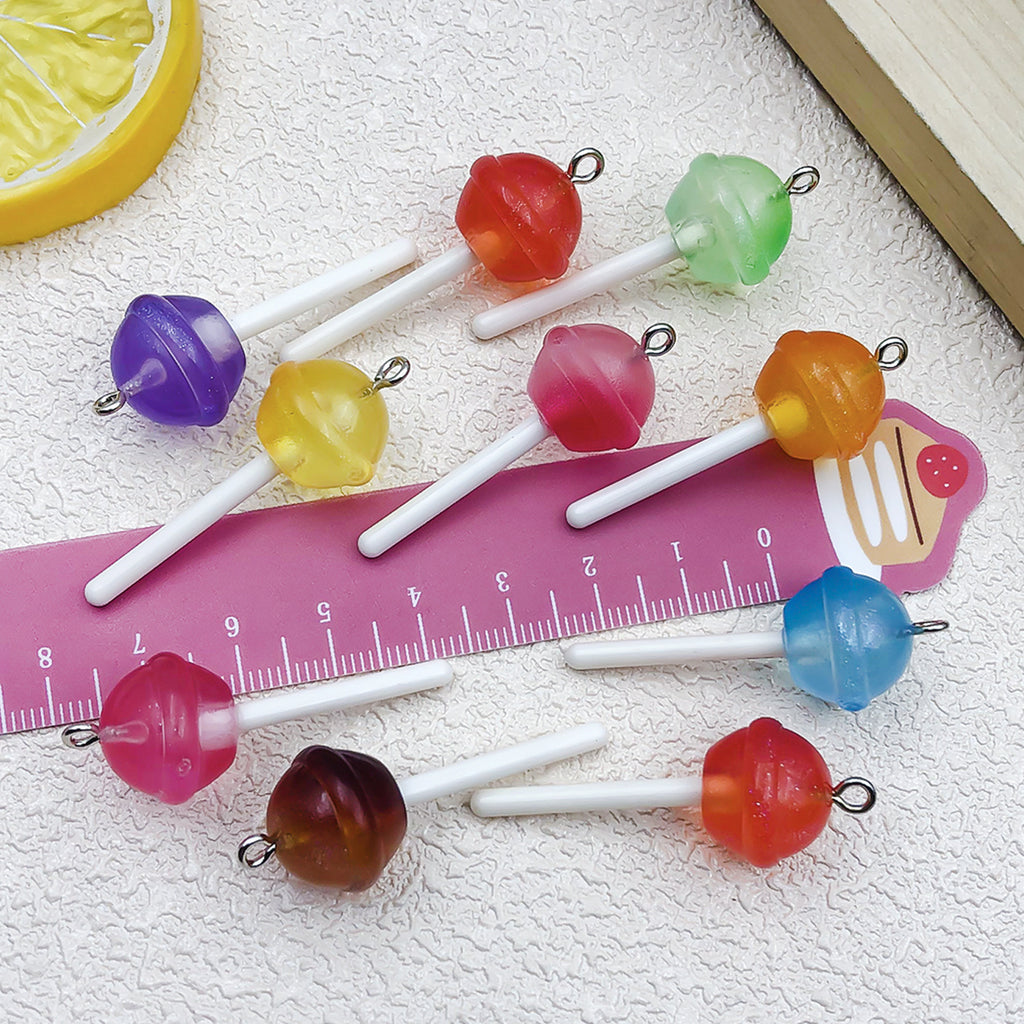 Transparent Glitter Resin Lollipop Charm Pendant for DIY Keychain Bag Chain Jewelry