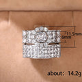Square Crystal Three Band Statement Ring Set Polished Metal Jewelry view 5
