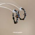 Black Textured Hoop Earrings With Brown Oval Accents view 3