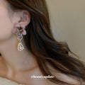 Pink Floral Crystal Asymmetric Drop Earrings Polished Metal Jewelry view 3