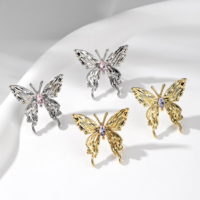 Gold and Silver Tone Crystal Butterfly Stud Earrings