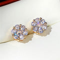 Gold Rose Gold Flower Round Clear Pave Stud Earrings view 6