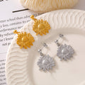 Textured Sunflower Drop Earrings Gold Or Steel Finish view 4