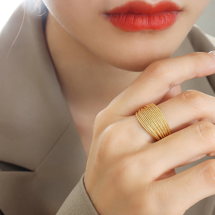 Multi Strand Mesh Open Cuff Ring Gold or Steel Tone