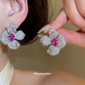Silver Pink Crystal Flower Rings Bracelets Earrings view 4